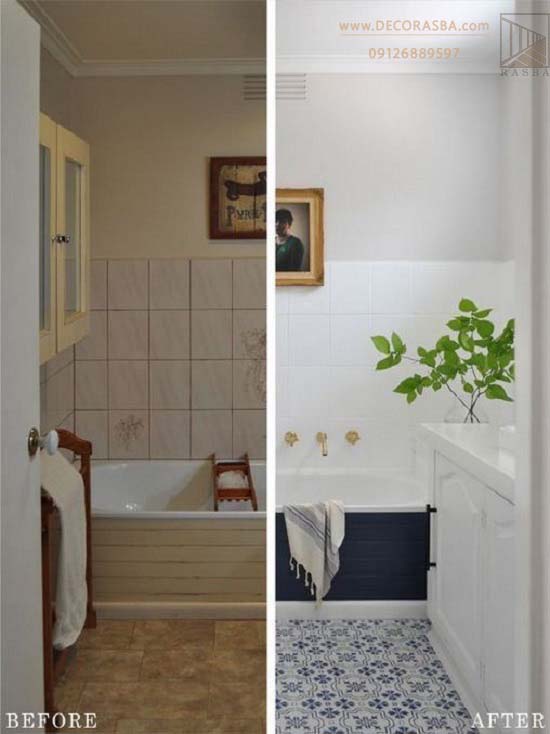 عکس قبل و بعد بازسازی سرویس بهداشتی و حمام در خدمات بازسازی ساختمان