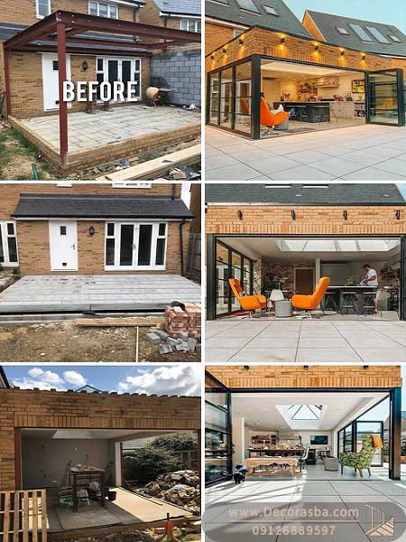 سه تصویر قبل و بعد از بازسازی بنا از نمای بیرون