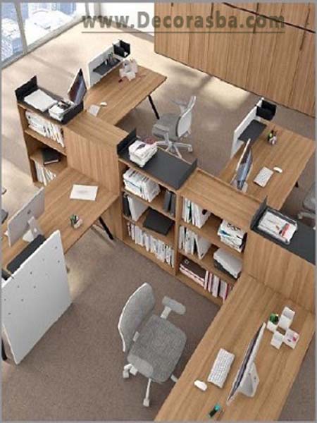 نمای بالا از محیط مناسب کاری بعد از بازسازی اداری دفتر کار