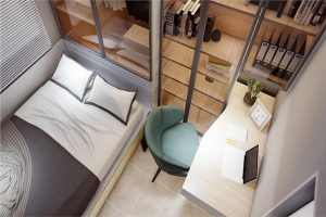 +10 دکوراسیون اتاق خواب کوچک + (ایده های کاربردی چیدمان و بهینه سازی فضا) 61 دکوراسیون اتاق خواب کوچک دونفره