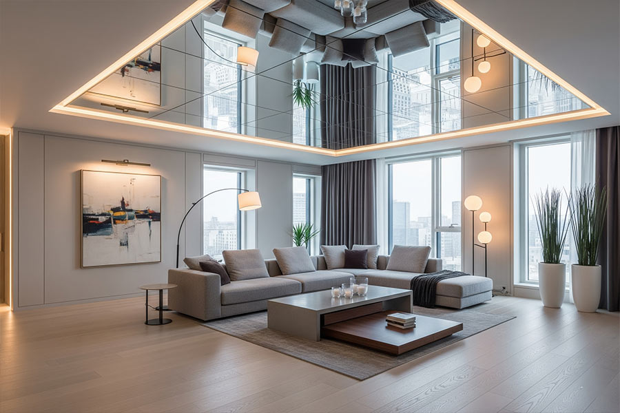 +25 طرح آینه دکوراتیو در دکوراسیون داخلی + (مکان های ایده آل نصب) 149 آینه کاری سقف