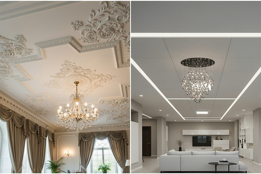 +12 مدل جدیدترین گچبری سقف پذیرایی شیک + (نکات اجرا) 71 دکوراسیون گچبری سقف پذیرایی