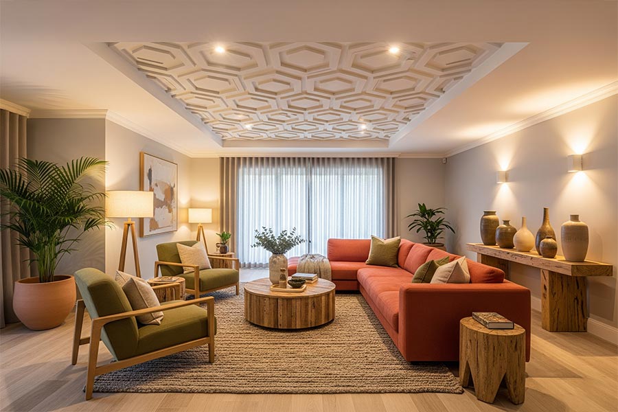 +12 مدل جدیدترین گچبری سقف پذیرایی شیک + (نکات اجرا) 78 سقف پذیرایی گچبری سقف ساده و شیک