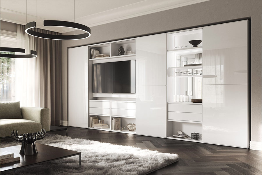 14 طرح کمد دیواری پذیرایی شیک + (نکات چیدمان و طراحی) 77 کمد دیواری پذیرایی جدید