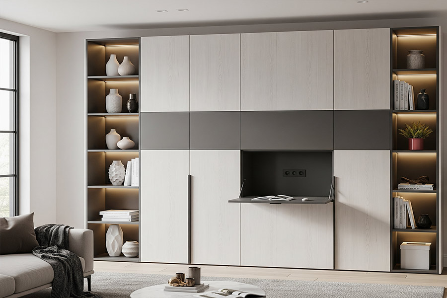 14 طرح کمد دیواری پذیرایی شیک + (نکات چیدمان و طراحی) 66 کمد دیواری در پذیرایی