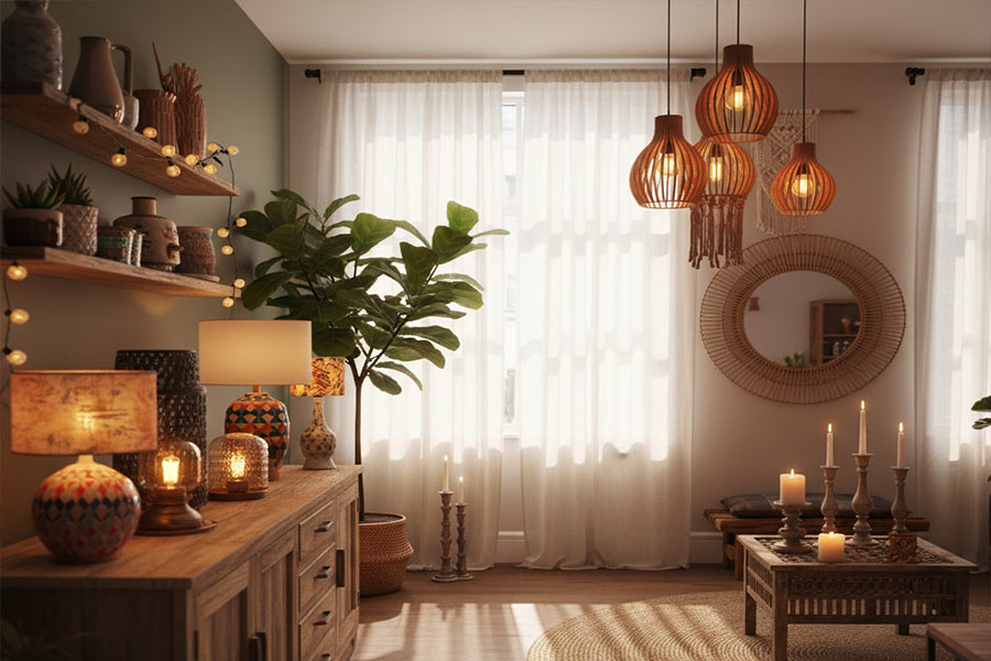 نورپردازی سبک دکوراسیون بوهو