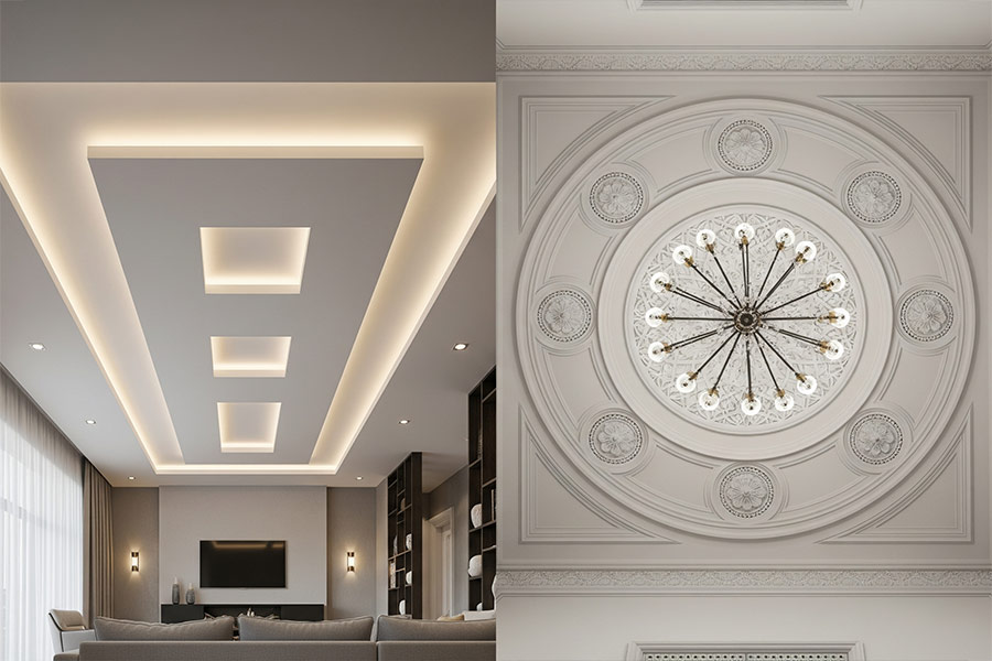 +12 مدل جدیدترین گچبری سقف پذیرایی شیک + (نکات اجرا) 66 گچبری سقف پذیرایی