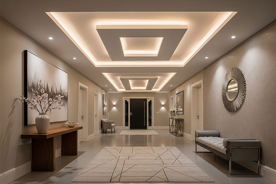 +12 مدل کناف سقف پذیرایی جدید + (نکات طراحی ساده و شیک) 76 کناف سقف ورودی و راهروها
