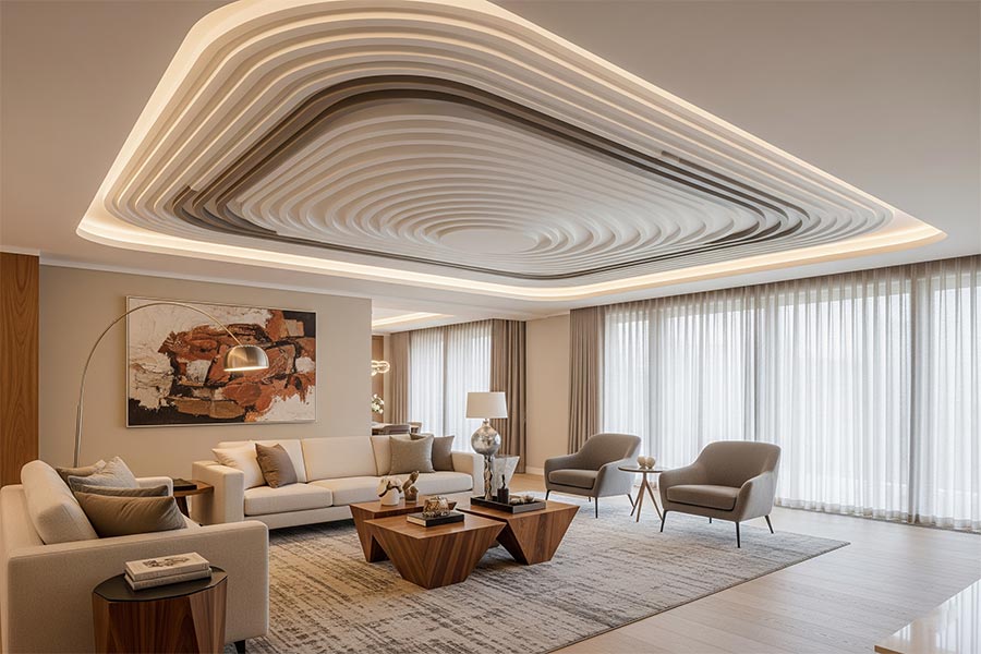 +12 مدل کناف سقف پذیرایی جدید + (نکات طراحی ساده و شیک) 83 کناف سقف پذیرایی جدید