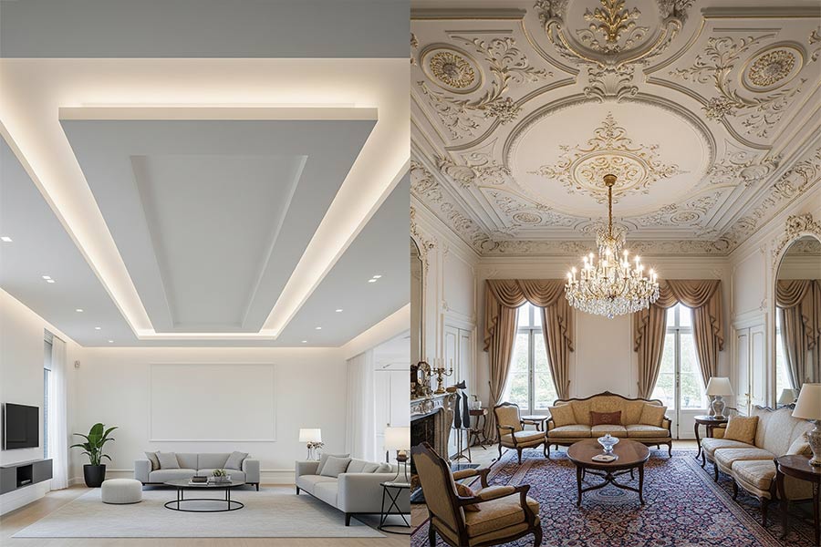 +12 مدل جدیدترین گچبری سقف پذیرایی شیک + (نکات اجرا) 68 گچبری سقف پذیرایی