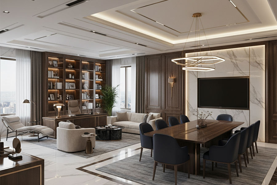 طراحی اتاق مدیریت لاکچری + (نحوه چیدمان، انتخاب رنگ، مبلمان و اکسسوری) 85 طراحی اتاق مدیریت بزرگ