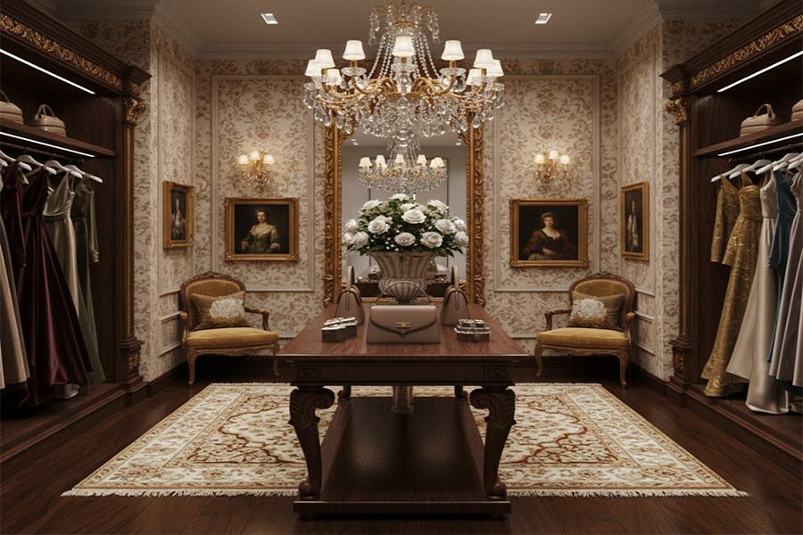 دکوراسیون داخلی فروشگاه پوشاک سبک کلاسیک