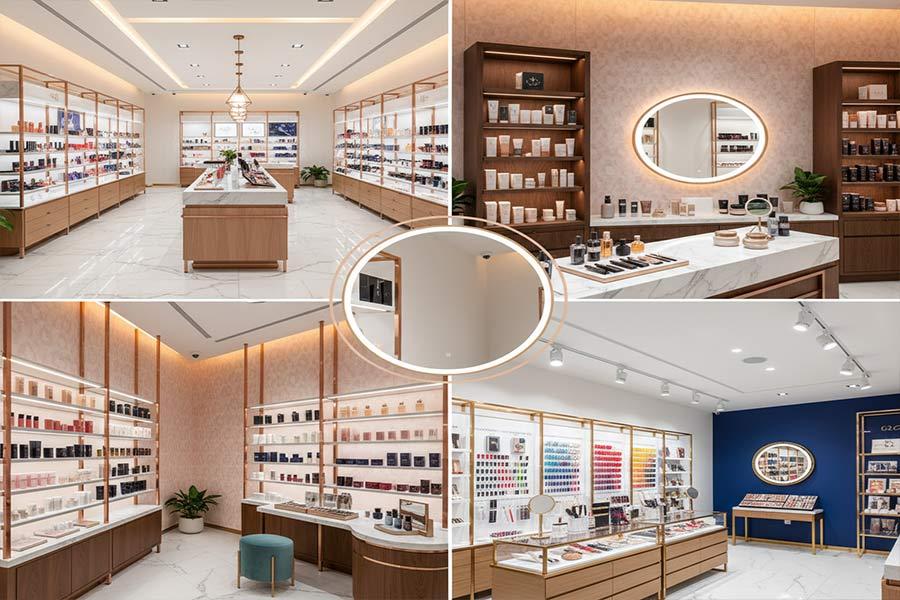 دکوراسیون لوازم آرایشی و بهداشتی + (مشاوره، طراحی و اجرا) 81 اصول طراحی ویترین و تابلو دکور مغازه لوازم آرایشی