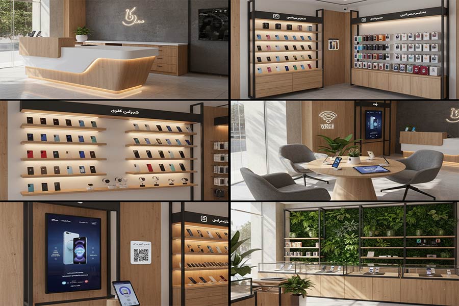 دکوراسیون موبایل فروشی و لوازم جانبی و تعمیرات + (مشاوره، طراحی و اجرا) 106 دکوراسیون داخلی مغازه لوازم جانبی موبایل