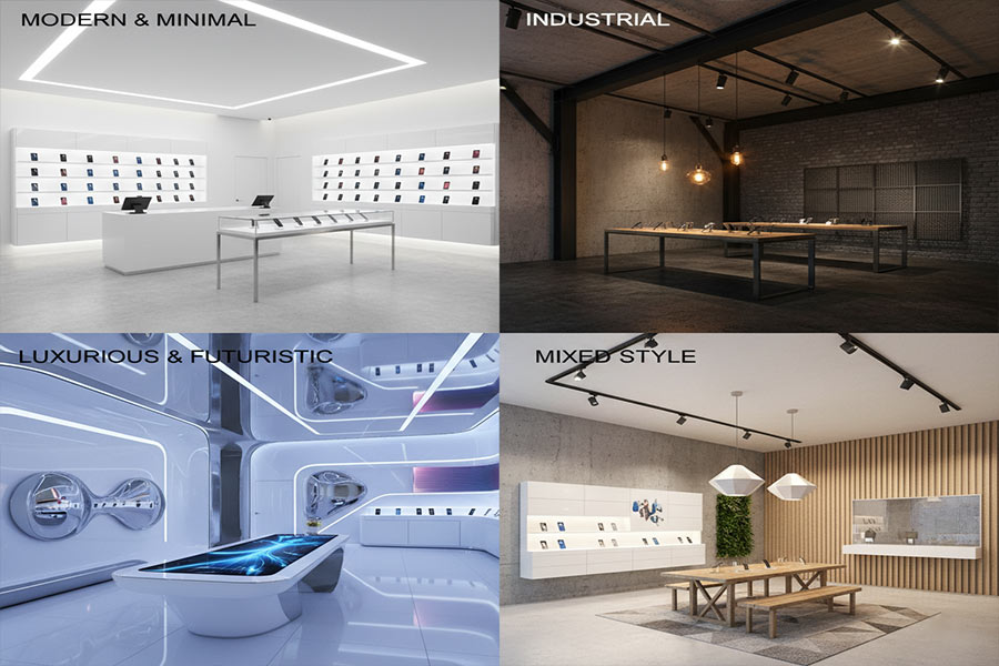 دکوراسیون موبایل فروشی و لوازم جانبی و تعمیرات + (مشاوره، طراحی و اجرا) 100 دکوراسیون موبایل فروشی