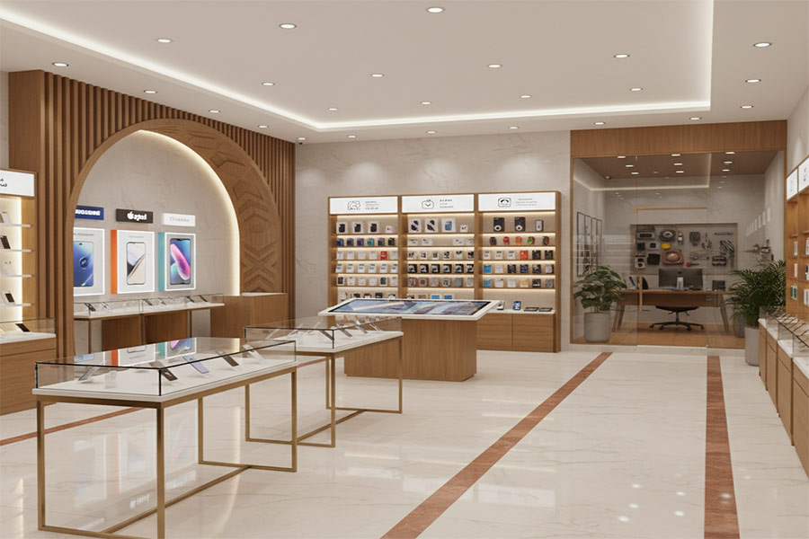 دکوراسیون موبایل فروشی و لوازم جانبی و تعمیرات + (مشاوره، طراحی و اجرا) 105 دکوراسیون مغازه موبایل