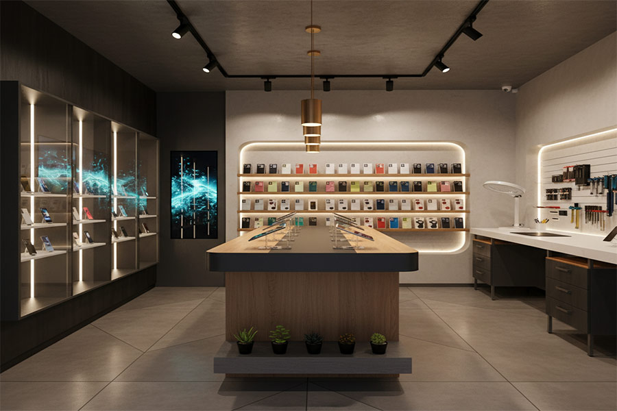 دکوراسیون موبایل فروشی و لوازم جانبی و تعمیرات + (مشاوره، طراحی و اجرا) 108 دکوراسیون موبایل فروشی