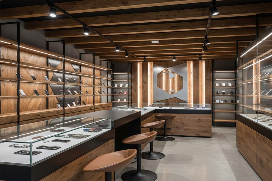 دکوراسیون موبایل فروشی و لوازم جانبی و تعمیرات + (مشاوره، طراحی و اجرا) 98 دکور موبایل فروشی