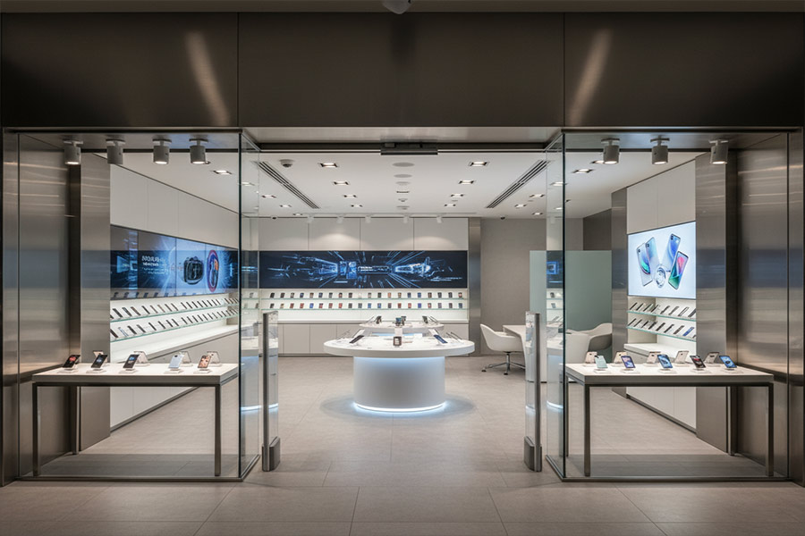 دکوراسیون موبایل فروشی و لوازم جانبی و تعمیرات + (مشاوره، طراحی و اجرا) 91 طراحی دکوراسیون مغازه موبایل