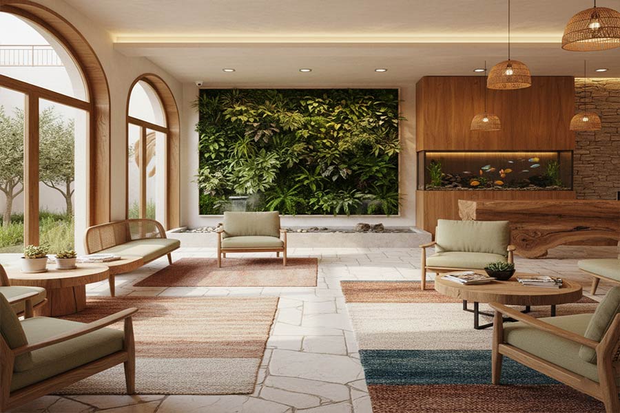 دکوراسیون مطب چشم پزشکی و بینایی سنجی + (مشاوره، طراحی و اجرا) 75 طراحی بیوفیلیک و انتخاب متریال دکور مطب چشم پزشکی