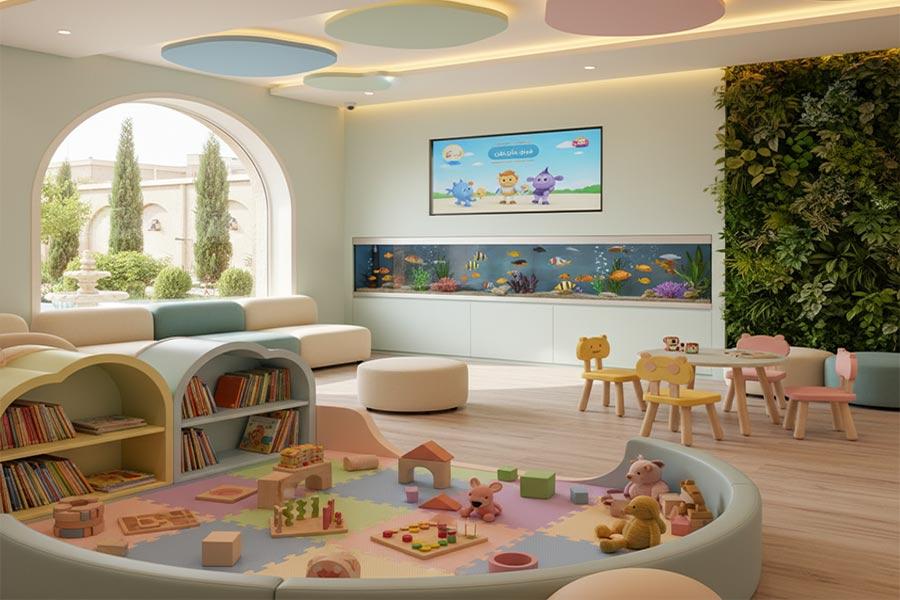 دکوراسیون مطب اطفال + (طراحی، مشاوره و اجرا) 77 طراحی سالن پذیرش سرگرم کننده برای کودکان