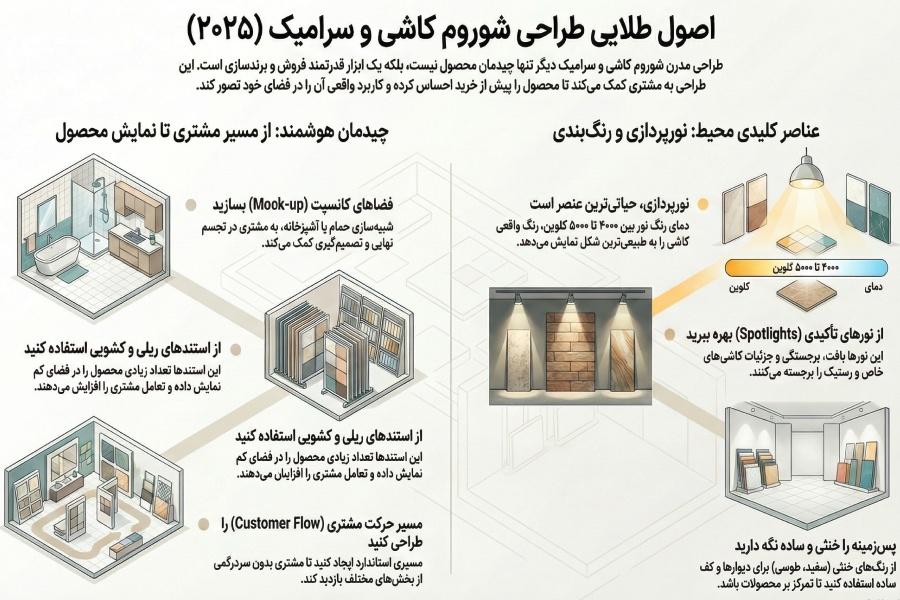 طراحی دکوراسیون داخلی مغازه کاشی و سرامیک + (مشاوره، طراحی و اجرا) 21 دکوراسیون داخلی مغازه کاشی و سرامیک