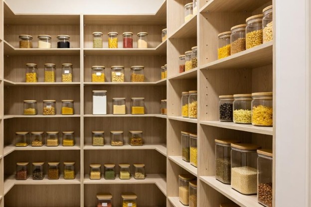 پنتری چیست | +20 مدل جذاب و راهنمای طراحی پنتری آشپزخانه 64 پنتری ال شکل