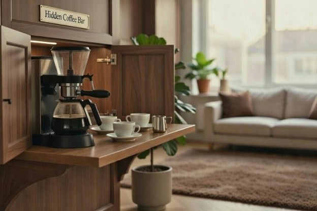 طراحی کافی بار در آشپزخانه + 20 مدل مدرن و لاکچری 30 کافی بار مخفی (Hidden Coffee Bar)