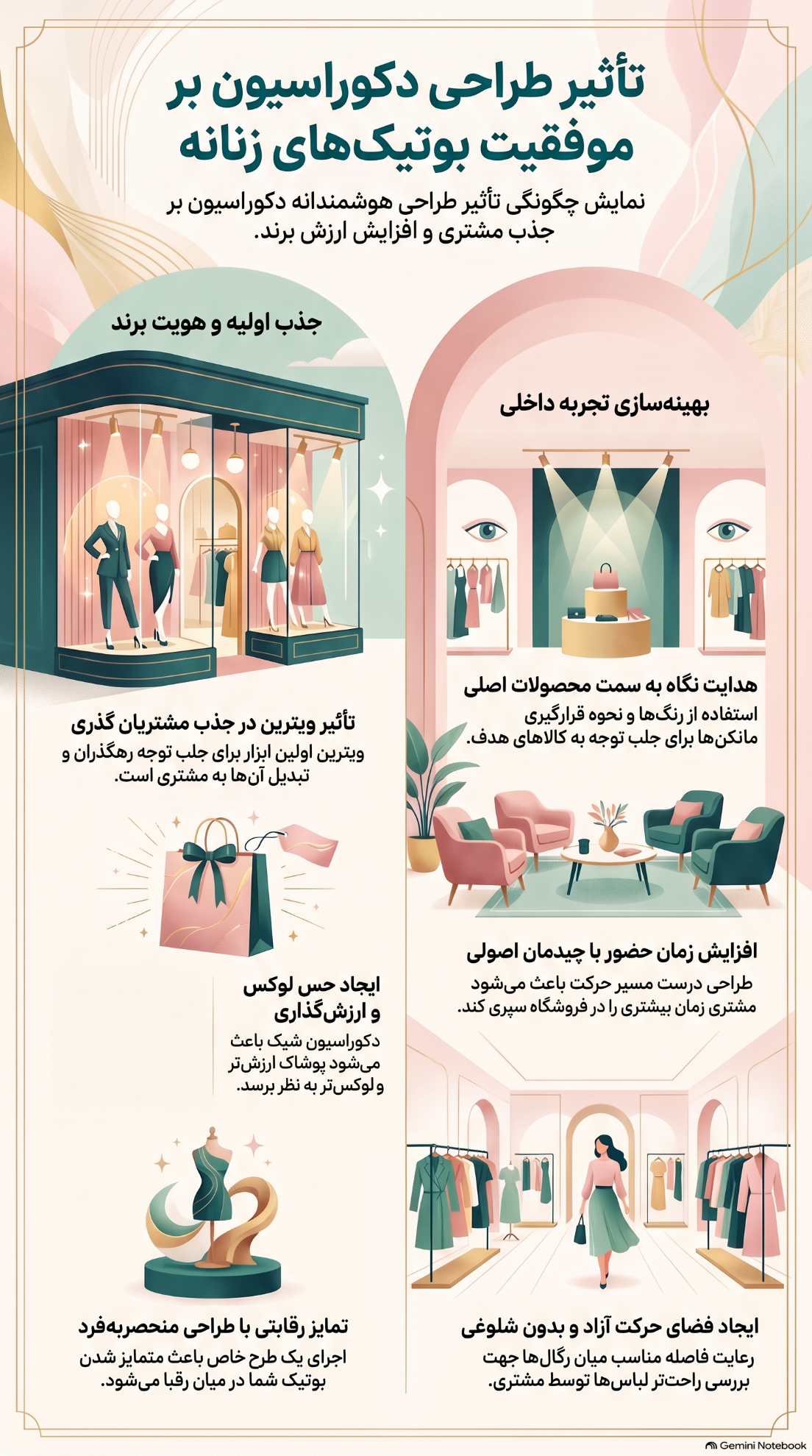 +25 ایده خلاقانه دکوراسیون بوتیک زنانه در سال 1405 + اصول طراحی داخلی 41 عکس دکوراسیون بوتیک زنانه کوچک